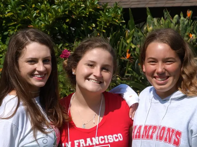 In this image we can see a group of woman standing. On the backside we can see some plants with...