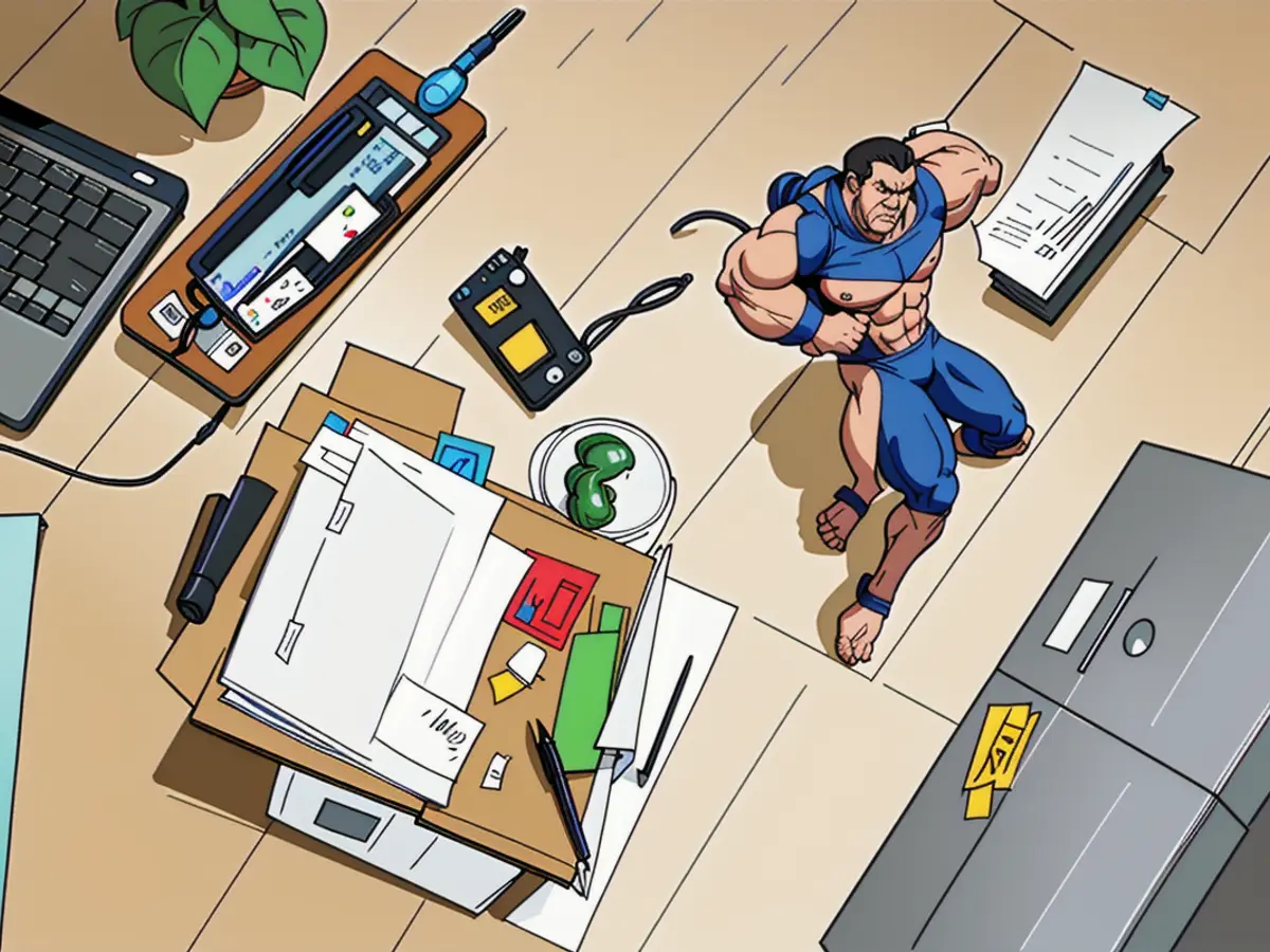 Workspace arrangement featuring cable management solutions, portable earbud storage, writing utensils, adhesive note pads, greenery, and a laptop Workstation adorned with cable management accessories, Bluetooth earbud container, writing tool, sticky pads, pot plant, and electronic device (laptop)